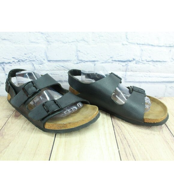 *Birkenstock Milano Black Leather Adjustable Double Buckle Sandals Size 12 Inch. - Picture 3 of 9